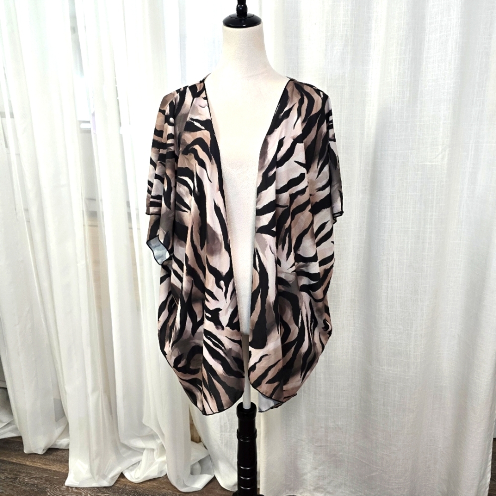 2/$30 Glance Tiger Print Kimono Coverup Womens Size L Beach Resort